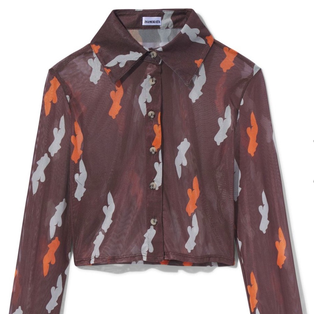 INAMORATA floating figures button down sheer top